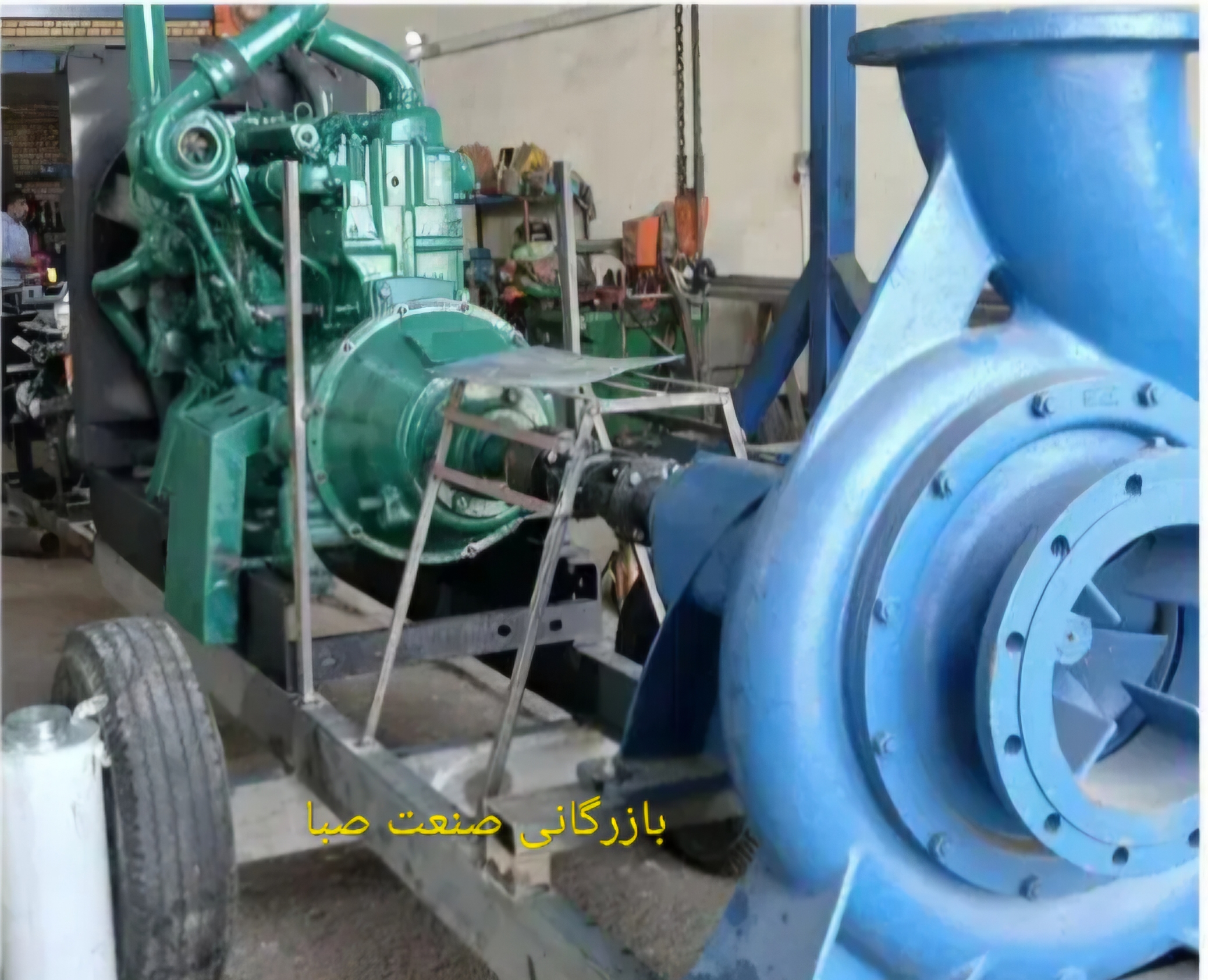 موتور پمپ  بنز ۲۱۷ اسب بخار ۶ سیلندر با پمپ ۱۰ اینچ ۱۰ به ۱۰ شاسی صنعتی چرخدار نیسانی